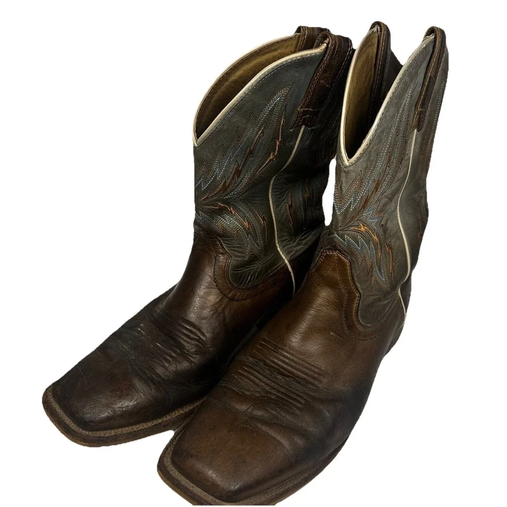 Ariat Arena Rebound‎ Men's 9.5D 10021679 Brown Blue Leather Square Toe Boots